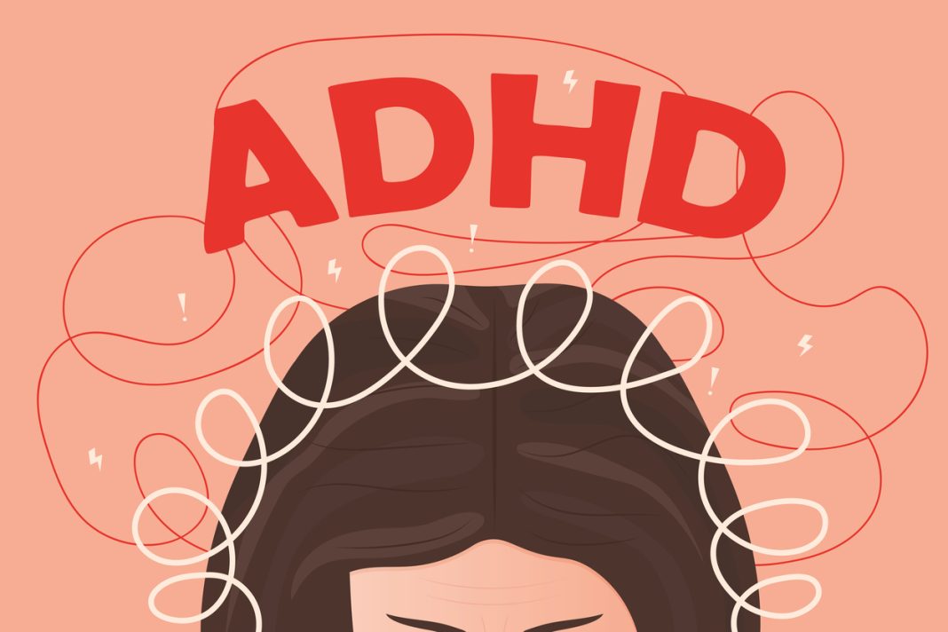 Illustration representing the many thoughts and demands that can accompany adult ADHD