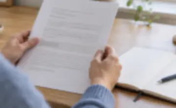 An adult reviewing an assessment report beside an open notebook at a quiet desk