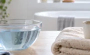 A bowl of cool water beside warm towels in a bright bathroom