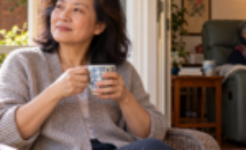 Chinese Australian family caregiver taking a quiet tea break at home